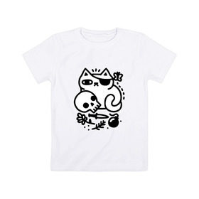 Детская футболка хлопок с принтом Кот разбойник в Санкт-Петербурге, 100% хлопок | круглый вырез горловины, полуприлегающий силуэт, длина до линии бедер | кот | коты | кошки | пираты | разбойники | череп
