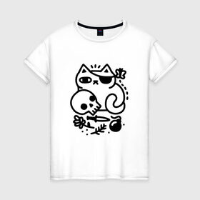 Женская футболка хлопок с принтом Кот разбойник в Санкт-Петербурге, 100% хлопок | прямой крой, круглый вырез горловины, длина до линии бедер, слегка спущенное плечо | кот | коты | кошки | пираты | разбойники | череп