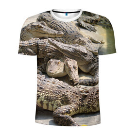 Мужская футболка 3D спортивная с принтом Крокодил в Санкт-Петербурге, 100% полиэстер с улучшенными характеристиками | приталенный силуэт, круглая горловина, широкие плечи, сужается к линии бедра | 