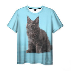 Мужская футболка 3D с принтом Кот мейн кун в Санкт-Петербурге, 100% полиэфир | прямой крой, круглый вырез горловины, длина до линии бедер | котенок | мейнкун