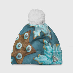 Шапка 3D c помпоном с принтом Новогоднее печенье в Санкт-Петербурге, 100% полиэстер | универсальный размер, печать по всей поверхности изделия | зима | новый год | печенье | сладости | снег
