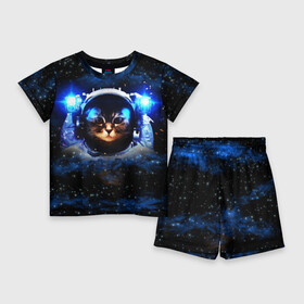 Детский костюм с шортами 3D с принтом Кот космонавт в Санкт-Петербурге,  |  | звёздное небо | космос | кот | кошка | прикольные картинки