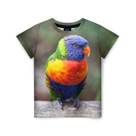 Детская футболка 3D с принтом Попугай в Санкт-Петербурге, 100% гипоаллергенный полиэфир | прямой крой, круглый вырез горловины, длина до линии бедер, чуть спущенное плечо, ткань немного тянется | Тематика изображения на принте: пернатые | попугай | прикольные картинки | природа | птица