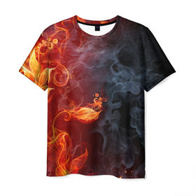 Мужская футболка 3D с принтом Стихия огня в Санкт-Петербурге, 100% полиэфир | прямой крой, круглый вырез горловины, длина до линии бедер | дым | пламя | страсть