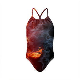 Детский купальник 3D с принтом Стихия огня в Санкт-Петербурге, Полиэстер 85%, Спандекс 15% | Слитный крой, подклад по переду изделия, узкие бретели | Тематика изображения на принте: дым | пламя | страсть