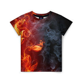 Детская футболка 3D с принтом Стихия огня в Санкт-Петербурге, 100% гипоаллергенный полиэфир | прямой крой, круглый вырез горловины, длина до линии бедер, чуть спущенное плечо, ткань немного тянется | Тематика изображения на принте: дым | пламя | страсть