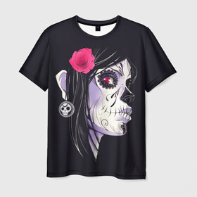 Мужская футболка 3D с принтом День мертвецов в Санкт-Петербурге, 100% полиэфир | прямой крой, круглый вырез горловины, длина до линии бедер | mexi | день мертвых | мексика | мексиканский череп | мертвецов | орнамент | праздник | узоры | цветы