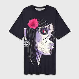 Платье-футболка 3D с принтом День мертвецов в Санкт-Петербурге,  |  | mexi | день мертвых | мексика | мексиканский череп | мертвецов | орнамент | праздник | узоры | цветы