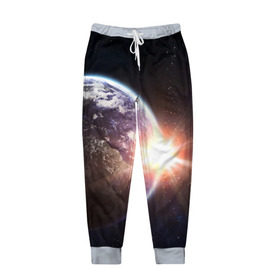 Мужские брюки 3D с принтом Космический свет в Санкт-Петербурге, 100% полиэстер | манжеты по низу, эластичный пояс регулируется шнурком, по бокам два кармана без застежек, внутренняя часть кармана из мелкой сетки | вселенная | галактика | земля | солнце