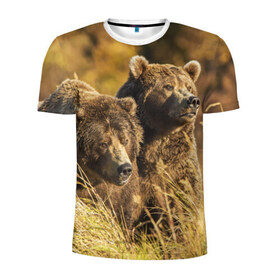 Мужская футболка 3D спортивная с принтом Медведи в Санкт-Петербурге, 100% полиэстер с улучшенными характеристиками | приталенный силуэт, круглая горловина, широкие плечи, сужается к линии бедра | животные | лес | медведи | охота | природа | туризм