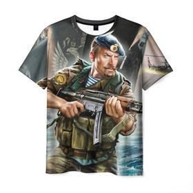 Мужская футболка 3D с принтом ВДВ в Санкт-Петербурге, 100% полиэфир | прямой крой, круглый вырез горловины, длина до линии бедер | армия