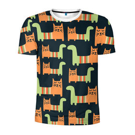 Мужская футболка 3D спортивная с принтом Котейки в Санкт-Петербурге, 100% полиэстер с улучшенными характеристиками | приталенный силуэт, круглая горловина, широкие плечи, сужается к линии бедра | кот | коты | кошки | паттерн
