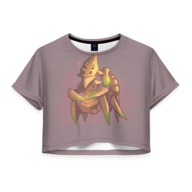 Женская футболка 3D укороченная с принтом Scorpion Love в Санкт-Петербурге, 100% полиэстер | круглая горловина, длина футболки до линии талии, рукава с отворотами | dota 2 | sand king | дота