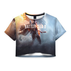 Женская футболка 3D укороченная с принтом Battlefield в Санкт-Петербурге, 100% полиэстер | круглая горловина, длина футболки до линии талии, рукава с отворотами | battlefield батла | батлфилд