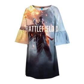 Детское платье 3D с принтом Battlefield в Санкт-Петербурге, 100% полиэстер | прямой силуэт, чуть расширенный к низу. Круглая горловина, на рукавах — воланы | Тематика изображения на принте: battlefield батла | батлфилд