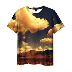 Мужская футболка 3D с принтом Mountains в Санкт-Петербурге, 100% полиэфир | прямой крой, круглый вырез горловины, длина до линии бедер | горы | небо | облака | природа | пустыня