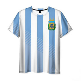 Мужская футболка 3D с принтом Сборная Аргентины по футболу в Санкт-Петербурге, 100% полиэфир | прямой крой, круглый вырез горловины, длина до линии бедер | argentina | аргентина