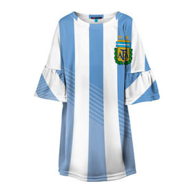 Детское платье 3D с принтом Сборная Аргентины по футболу в Санкт-Петербурге, 100% полиэстер | прямой силуэт, чуть расширенный к низу. Круглая горловина, на рукавах — воланы | argentina | аргентина