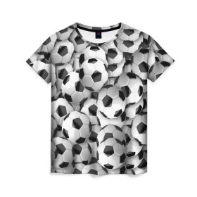 Женская футболка 3D с принтом Футбольные мячи в Санкт-Петербурге, 100% полиэфир ( синтетическое хлопкоподобное полотно) | прямой крой, круглый вырез горловины, длина до линии бедер | мяч | спорт | футбол | футбольные