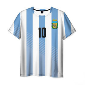 Мужская футболка 3D с принтом Месси (сборная Аргентины) в Санкт-Петербурге, 100% полиэфир | прямой крой, круглый вырез горловины, длина до линии бедер | barcelona | lionel | messi | аргентина | барселона | кубок | лионель | мира | сборная | футбол