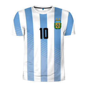 Мужская футболка 3D спортивная с принтом Месси (сборная Аргентины) в Санкт-Петербурге, 100% полиэстер с улучшенными характеристиками | приталенный силуэт, круглая горловина, широкие плечи, сужается к линии бедра | barcelona | lionel | messi | аргентина | барселона | кубок | лионель | мира | сборная | футбол