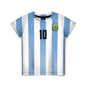 Детская футболка 3D с принтом Месси (сборная Аргентины) в Санкт-Петербурге, 100% гипоаллергенный полиэфир | прямой крой, круглый вырез горловины, длина до линии бедер, чуть спущенное плечо, ткань немного тянется | barcelona | lionel | messi | аргентина | барселона | кубок | лионель | мира | сборная | футбол