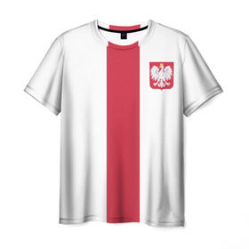 Мужская футболка 3D с принтом Сборная Польша в Санкт-Петербурге, 100% полиэфир | прямой крой, круглый вырез горловины, длина до линии бедер | левандовски | футбол