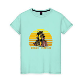 Женская футболка хлопок с принтом Toxic Summer в Санкт-Петербурге, 100% хлопок | прямой крой, круглый вырез горловины, длина до линии бедер, слегка спущенное плечо | газ | желтый | кислота | опасно | рисунок | солнце | токсично | человек