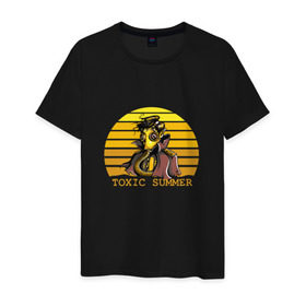 Мужская футболка хлопок с принтом Toxic Summer в Санкт-Петербурге, 100% хлопок | прямой крой, круглый вырез горловины, длина до линии бедер, слегка спущенное плечо. | Тематика изображения на принте: газ | желтый | кислота | опасно | рисунок | солнце | токсично | человек