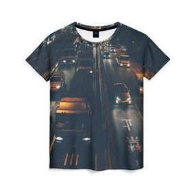 Женская футболка 3D с принтом дорога в Санкт-Петербурге, 100% полиэфир ( синтетическое хлопкоподобное полотно) | прямой крой, круглый вырез горловины, длина до линии бедер | sity | город | движение | дома | мегаполис | ночь