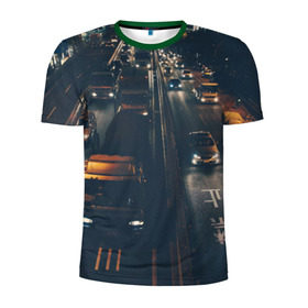 Мужская футболка 3D спортивная с принтом дорога в Санкт-Петербурге, 100% полиэстер с улучшенными характеристиками | приталенный силуэт, круглая горловина, широкие плечи, сужается к линии бедра | sity | город | движение | дома | мегаполис | ночь