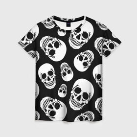 Женская футболка 3D с принтом Черепа в Санкт-Петербурге, 100% полиэфир ( синтетическое хлопкоподобное полотно) | прямой крой, круглый вырез горловины, длина до линии бедер | белый | паттерн | черно белый | черный