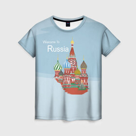 Женская футболка 3D с принтом Welcom To Russia в Санкт-Петербурге, 100% полиэфир ( синтетическое хлопкоподобное полотно) | прямой крой, круглый вырез горловины, длина до линии бедер | welcom to russia | держава | добро пожаловать в россию | кремль | москва | россия | слава россии | страна