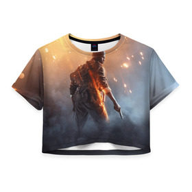Женская футболка 3D укороченная с принтом Battlefield в Санкт-Петербурге, 100% полиэстер | круглая горловина, длина футболки до линии талии, рукава с отворотами | батла | батлфилд