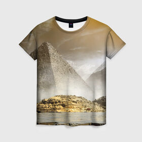 Женская футболка 3D с принтом Egypt в Санкт-Петербурге, 100% полиэфир ( синтетическое хлопкоподобное полотно) | прямой крой, круглый вырез горловины, длина до линии бедер | egypt | египет | закат | золото | клеопатра | мумия | песок | пирамиды | пустыня | солнце