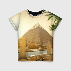 Детская футболка 3D с принтом Egypt в Санкт-Петербурге, 100% гипоаллергенный полиэфир | прямой крой, круглый вырез горловины, длина до линии бедер, чуть спущенное плечо, ткань немного тянется | egypt | египет | закат | золото | клеопатра | мумия | песок | пирамиды | пустыня | солнце