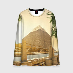 Мужской лонгслив 3D с принтом Egypt в Санкт-Петербурге, 100% полиэстер | длинные рукава, круглый вырез горловины, полуприлегающий силуэт | egypt | египет | закат | золото | клеопатра | мумия | песок | пирамиды | пустыня | солнце