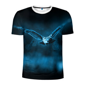 Мужская футболка 3D спортивная с принтом сова в Санкт-Петербурге, 100% полиэстер с улучшенными характеристиками | приталенный силуэт, круглая горловина, широкие плечи, сужается к линии бедра | dark | клюв | лес | ночь | перья | птица | сова | темнота | филин
