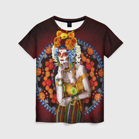 Женская футболка 3D с принтом День мертвецов в Санкт-Петербурге, 100% полиэфир ( синтетическое хлопкоподобное полотно) | прямой крой, круглый вырез горловины, длина до линии бедер | 
