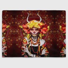 Плед 3D с принтом День мертвецов в Санкт-Петербурге, 100% полиэстер | закругленные углы, все края обработаны. Ткань не мнется и не растягивается | cobwebs | color | day of the dead | dead | death | eyes | girl | halloween | holiday | makeup | mask | mexican skull | mexico | ornament | pattern | взгляд | девушка | день мертвых | макияж | маска | мексика | мексиканский череп | мертвецов | орнамент | п