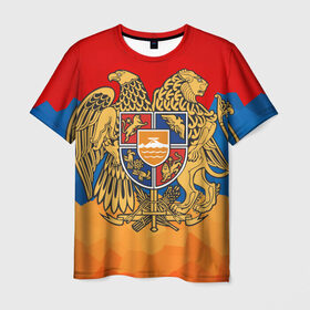 Мужская футболка 3D с принтом Армения в Санкт-Петербурге, 100% полиэфир | прямой крой, круглый вырез горловины, длина до линии бедер | Тематика изображения на принте: герб | флаг