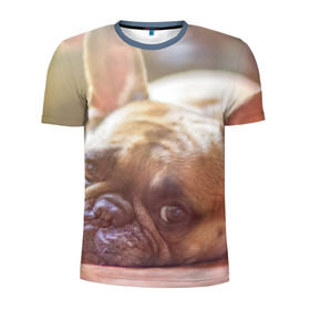 Мужская футболка 3D спортивная с принтом французский бульдог в Санкт-Петербурге, 100% полиэстер с улучшенными характеристиками | приталенный силуэт, круглая горловина, широкие плечи, сужается к линии бедра | Тематика изображения на принте: dog | бульдог | друг | собака | язык