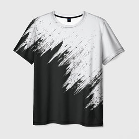 Мужская футболка 3D с принтом Краска и ничего лишнего! в Санкт-Петербурге, 100% полиэфир | прямой крой, круглый вырез горловины, длина до линии бедер | белый | дизайн | капли | краска | монохромный | разводы | черный