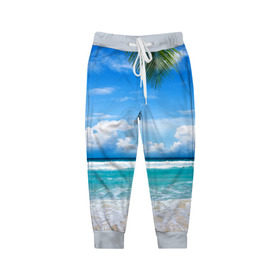 Детские брюки 3D с принтом Карибский пляж в Санкт-Петербурге, 100% полиэстер | манжеты по низу, эластичный пояс регулируется шнурком, по бокам два кармана без застежек, внутренняя часть кармана из мелкой сетки | волны | лето | море | океан | отдых | пальма | пляж | солнце