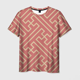 Мужская футболка 3D с принтом Прекрасная геометрия в Санкт-Петербурге, 100% полиэфир | прямой крой, круглый вырез горловины, длина до линии бедер | бежевый | волны | геометрия | иллюзия | классно | красиво | красный | круто | линия | обман | полосы | цвет