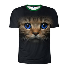 Мужская футболка 3D спортивная с принтом Кот с синими глазами в Санкт-Петербурге, 100% полиэстер с улучшенными характеристиками | приталенный силуэт, круглая горловина, широкие плечи, сужается к линии бедра | кот | котенок | кошка | мордочка