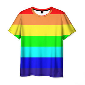 Мужская футболка 3D с принтом Радуга в Санкт-Петербурге, 100% полиэфир | прямой крой, круглый вырез горловины, длина до линии бедер | жёлтый | зелёный | красный | оранжевый | полосы | радуга | синий | фиолетовый