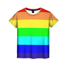 Женская футболка 3D с принтом Радуга в Санкт-Петербурге, 100% полиэфир ( синтетическое хлопкоподобное полотно) | прямой крой, круглый вырез горловины, длина до линии бедер | жёлтый | зелёный | красный | оранжевый | полосы | радуга | синий | фиолетовый