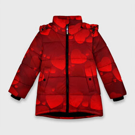 Зимняя куртка для девочек 3D с принтом Красные сердца в Санкт-Петербурге, ткань верха — 100% полиэстер; подклад — 100% полиэстер, утеплитель — 100% полиэстер. | длина ниже бедра, удлиненная спинка, воротник стойка и отстегивающийся капюшон. Есть боковые карманы с листочкой на кнопках, утяжки по низу изделия и внутренний карман на молнии. 

Предусмотрены светоотражающий принт на спинке, радужный светоотражающий элемент на пуллере молнии и на резинке для утяжки. | heart | red | любовь | орнамент | сердце | узор
