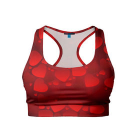 Женский спортивный топ 3D с принтом Красные сердца в Санкт-Петербурге, 82% полиэстер, 18% спандекс Ткань безопасна для здоровья, позволяет коже дышать, не мнется и не растягивается |  | heart | red | любовь | орнамент | сердце | узор